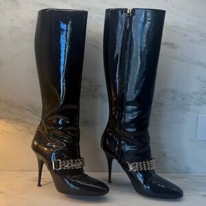 Burberry Patent Leather Chain Knee-High Boots
